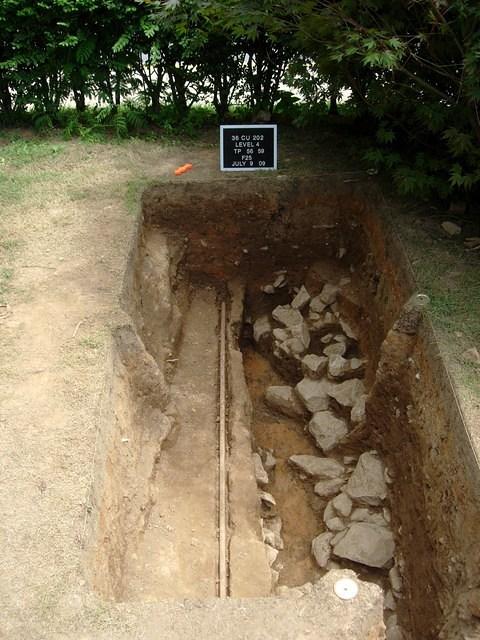 Front extension trench showing water pipe